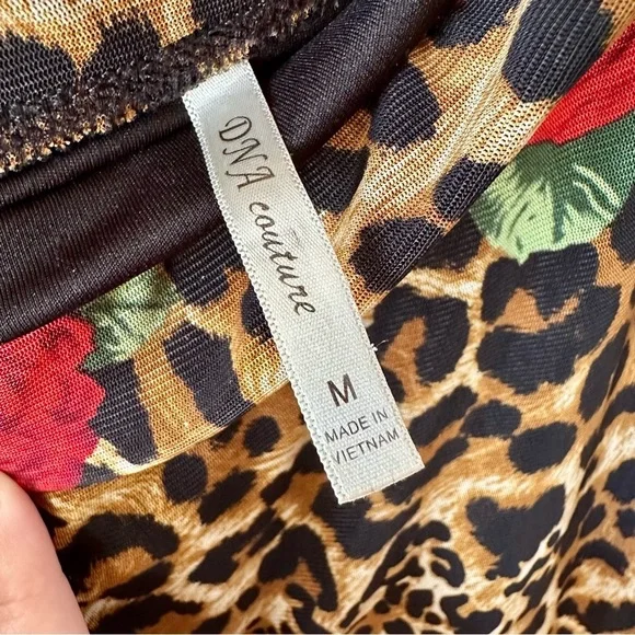 DNA Couture Leopard Print Strapless Midi Dress with Red Rose Accents - Medium - Picture 6 of 16